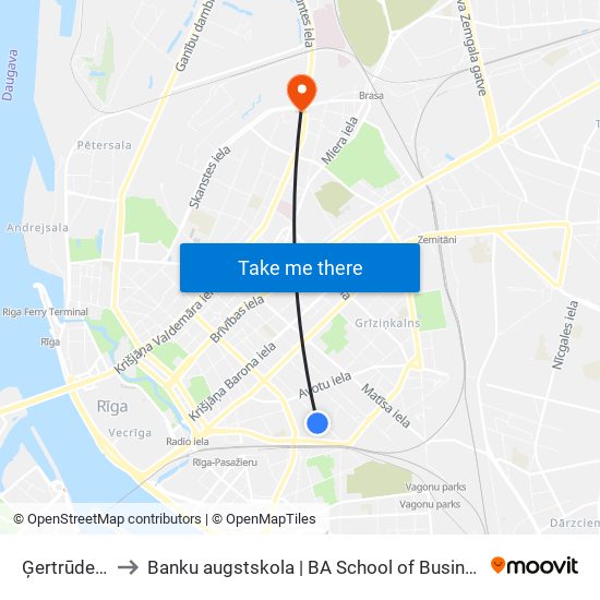 Ģertrūdes Iela to Banku augstskola | BA School of Business and Finance map