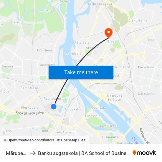 Mārupes Iela to Banku augstskola | BA School of Business and Finance map