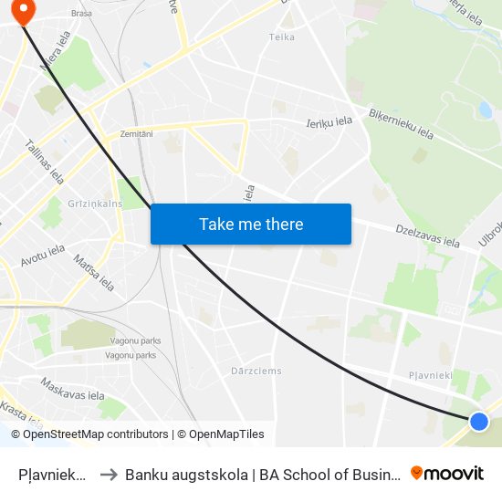 Pļavnieku Kapi to Banku augstskola | BA School of Business and Finance map