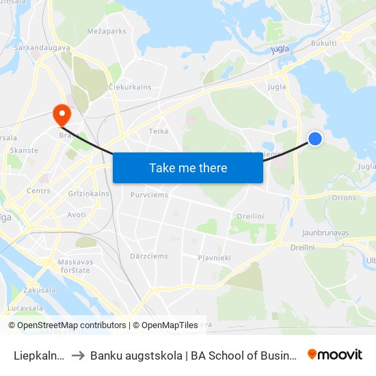 Liepkalna Iela to Banku augstskola | BA School of Business and Finance map