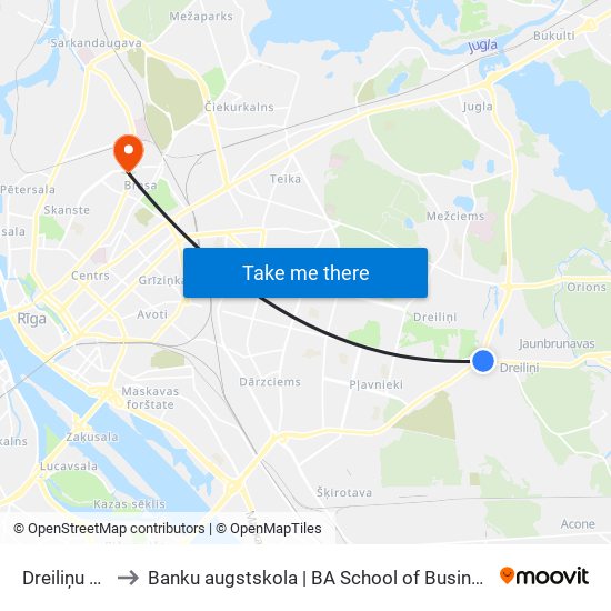 Dreiliņu Pasts to Banku augstskola | BA School of Business and Finance map