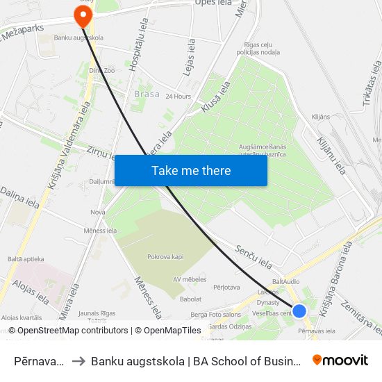 Pērnavas Iela to Banku augstskola | BA School of Business and Finance map