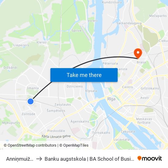 Anniņmuižas Iela to Banku augstskola | BA School of Business and Finance map