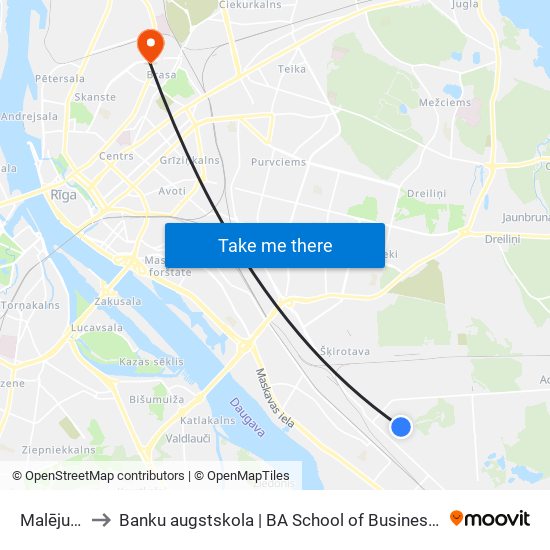 Malēju Iela to Banku augstskola | BA School of Business and Finance map