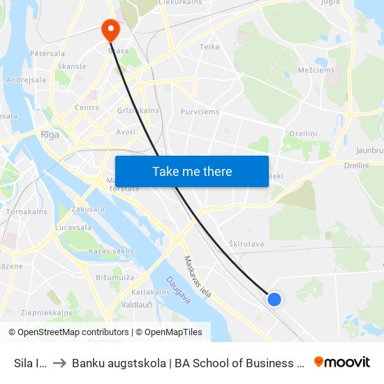 Sila Iela to Banku augstskola | BA School of Business and Finance map