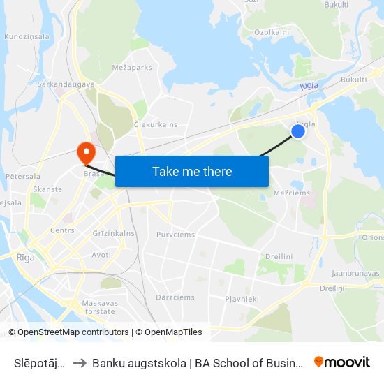 Slēpotāju Iela to Banku augstskola | BA School of Business and Finance map