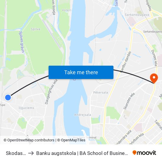 Skodas Iela to Banku augstskola | BA School of Business and Finance map