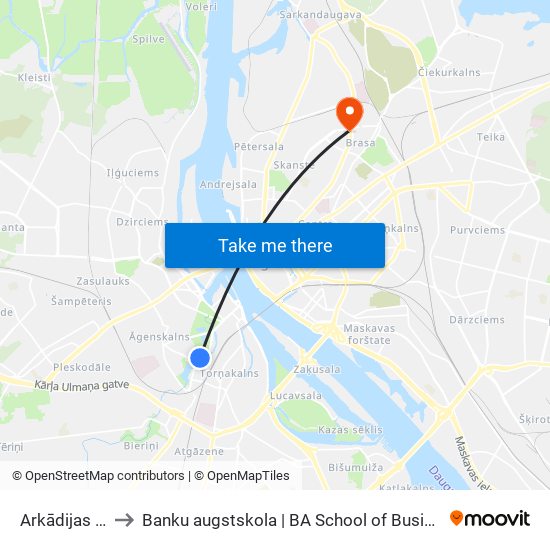 Arkādijas Parks to Banku augstskola | BA School of Business and Finance map
