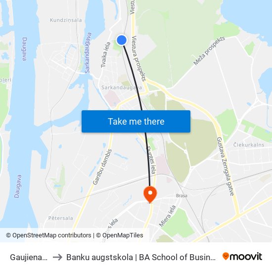 Gaujienas Iela to Banku augstskola | BA School of Business and Finance map