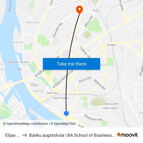 Elijas Iela to Banku augstskola | BA School of Business and Finance map