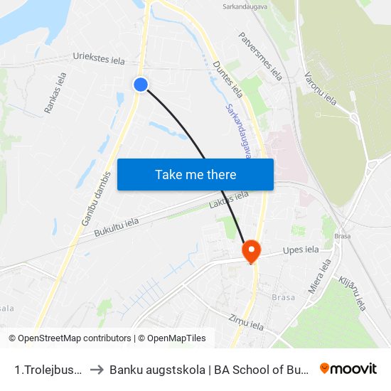1.Trolejbusu Parks to Banku augstskola | BA School of Business and Finance map