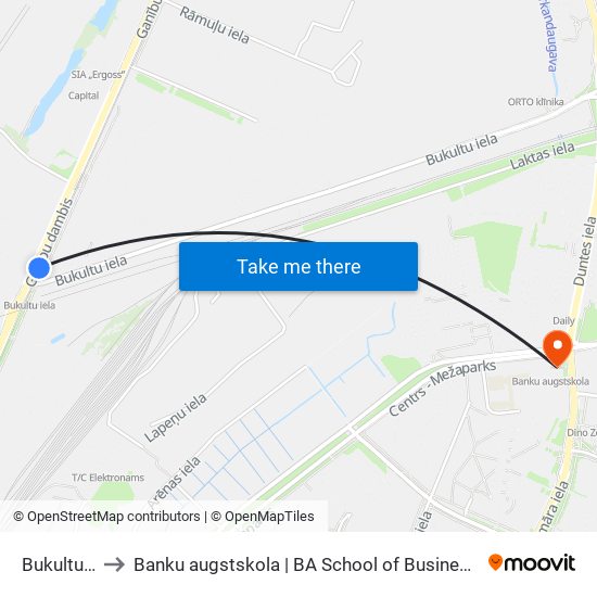 Bukultu Iela to Banku augstskola | BA School of Business and Finance map