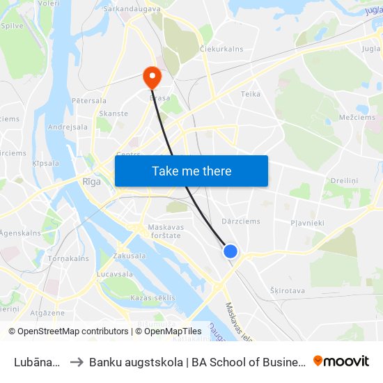 Lubānas Iela to Banku augstskola | BA School of Business and Finance map