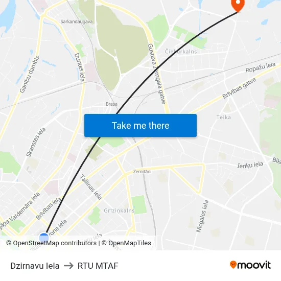 Dzirnavu Iela to RTU MTAF map