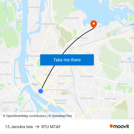 13.Janvāra Iela to RTU MTAF map