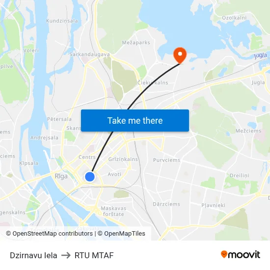 Dzirnavu Iela to RTU MTAF map