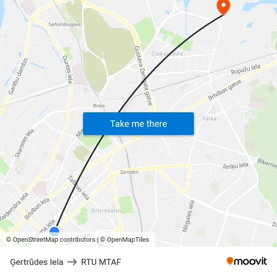 Ģertrūdes Iela to RTU MTAF map