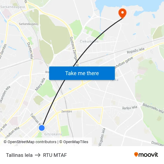 Tallinas Iela to RTU MTAF map