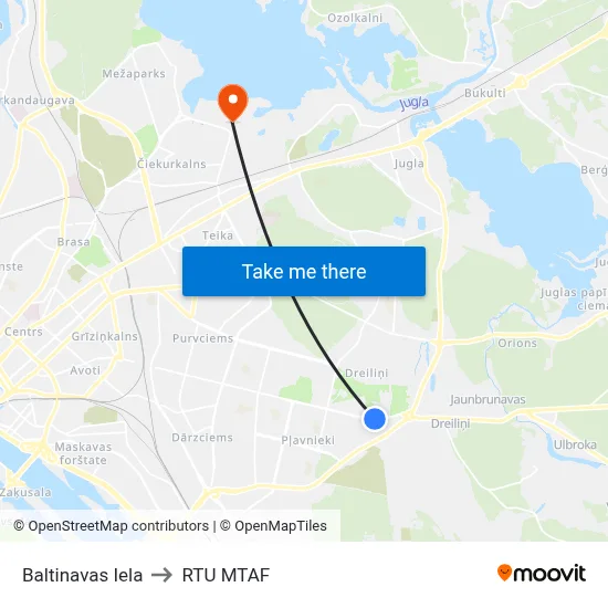 Baltinavas Iela to RTU MTAF map
