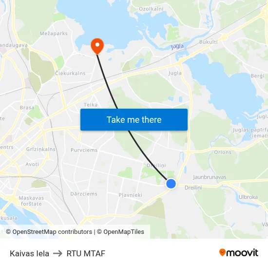 Kaivas Iela to RTU MTAF map