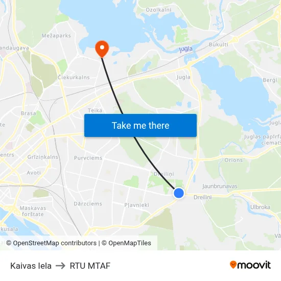Kaivas Iela to RTU MTAF map