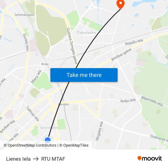 Lienes Iela to RTU MTAF map