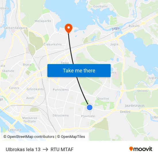Ulbrokas Iela 13 to RTU MTAF map