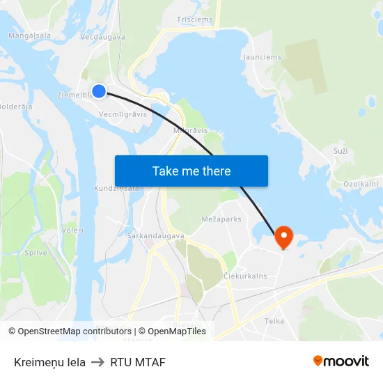 Kreimeņu Iela to RTU MTAF map