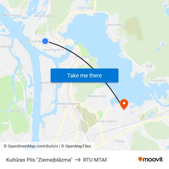 Kultūras Pils "Ziemeļblāzma" to RTU MTAF map