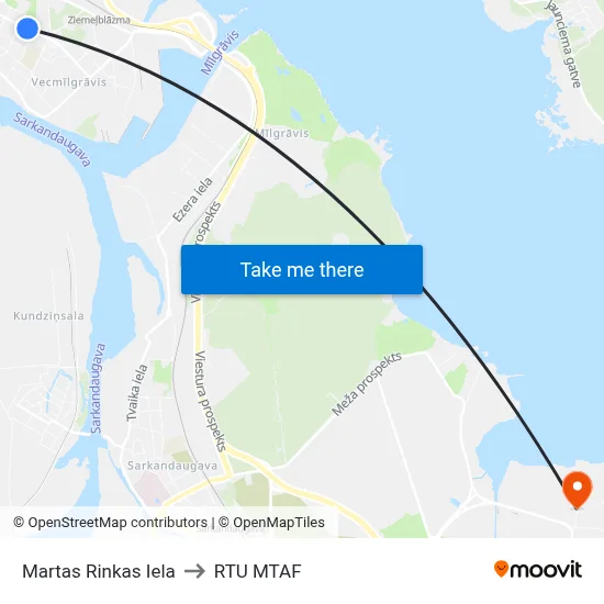 Martas Rinkas Iela to RTU MTAF map