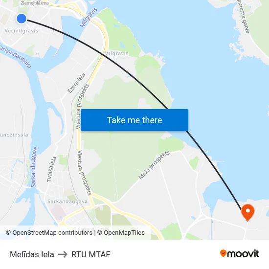 Melīdas Iela to RTU MTAF map