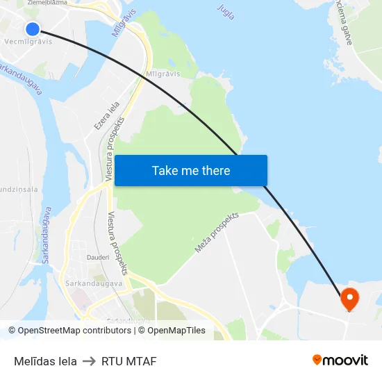 Melīdas Iela to RTU MTAF map