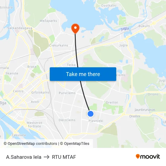 A.Saharova Iela to RTU MTAF map