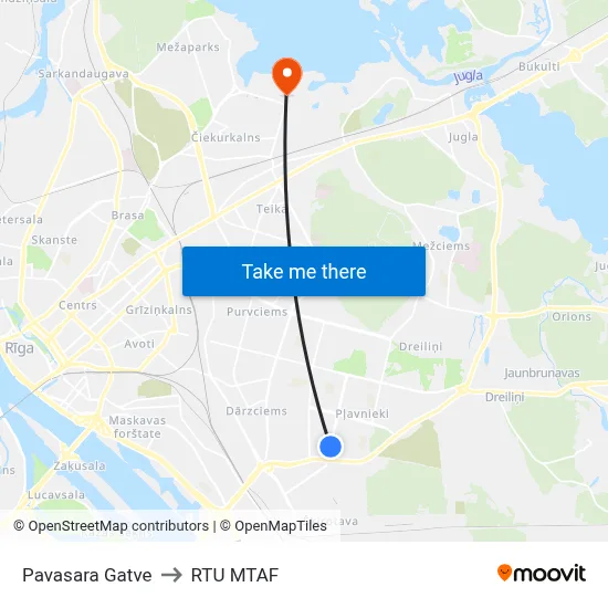 Pavasara Gatve to RTU MTAF map