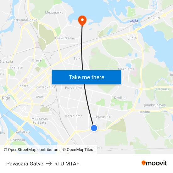 Pavasara Gatve to RTU MTAF map