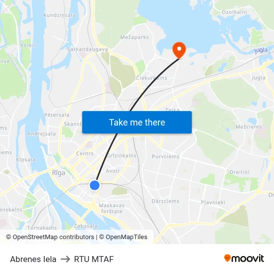Abrenes Iela to RTU MTAF map