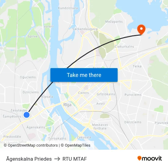Āgenskalna Priedes to RTU MTAF map