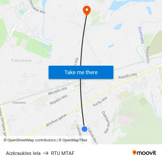 Aizkraukles Iela to RTU MTAF map