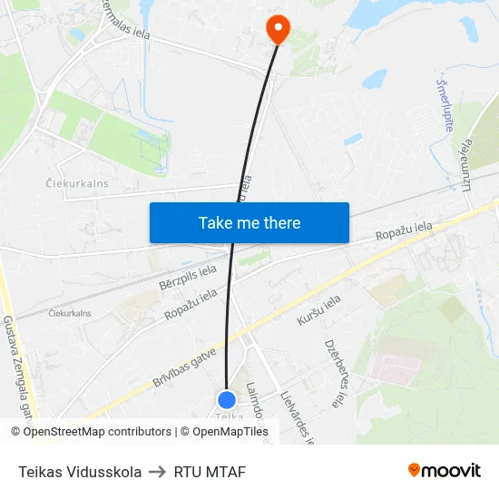 Teikas Vidusskola to RTU MTAF map