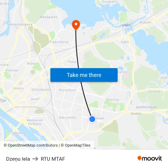 Dzeņu Iela to RTU MTAF map