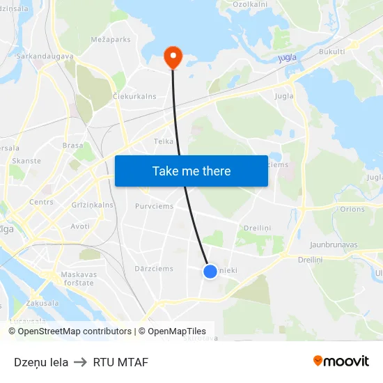 Dzeņu Iela to RTU MTAF map