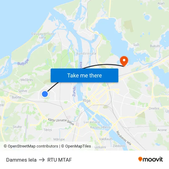 Dammes Iela to RTU MTAF map