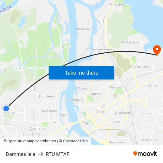 Dammes Iela to RTU MTAF map