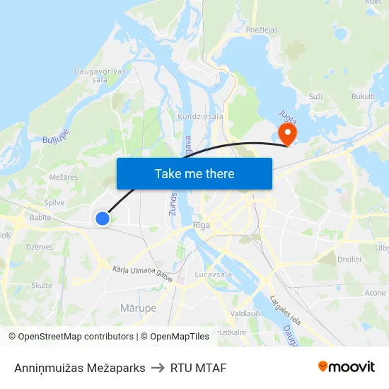 Anniņmuižas Mežaparks to RTU MTAF map