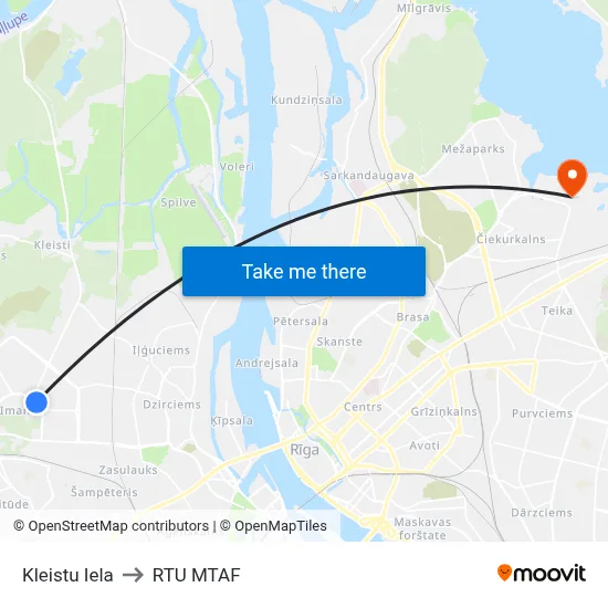 Kleistu Iela to RTU MTAF map