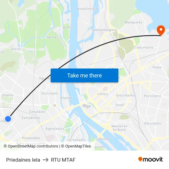 Priedaines Iela to RTU MTAF map