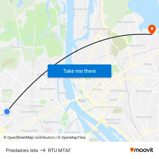 Priedaines Iela to RTU MTAF map