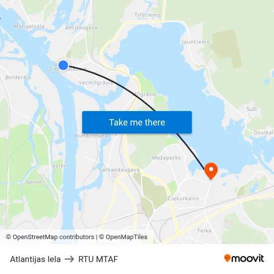 Atlantijas Iela to RTU MTAF map