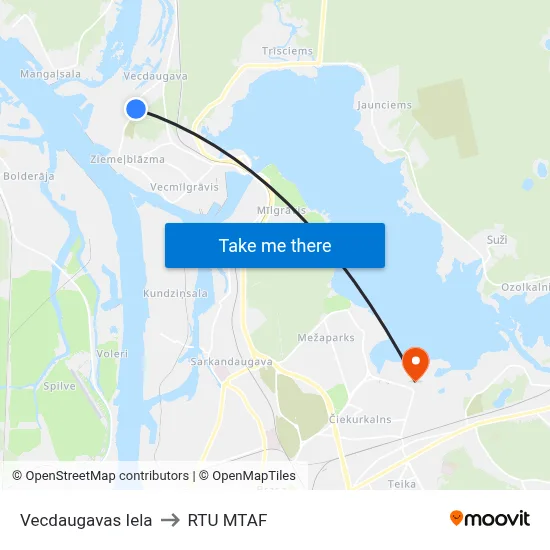 Vecdaugavas Iela to RTU MTAF map