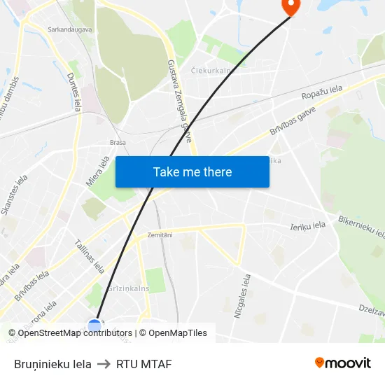 Bruņinieku Iela to RTU MTAF map
